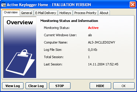 Active Keylogger Home Screenshot